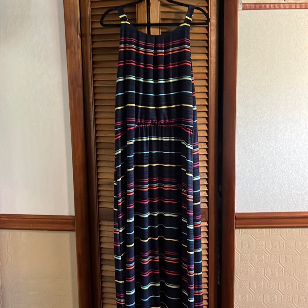 Striped Navy Multi Colored Maxi Dress